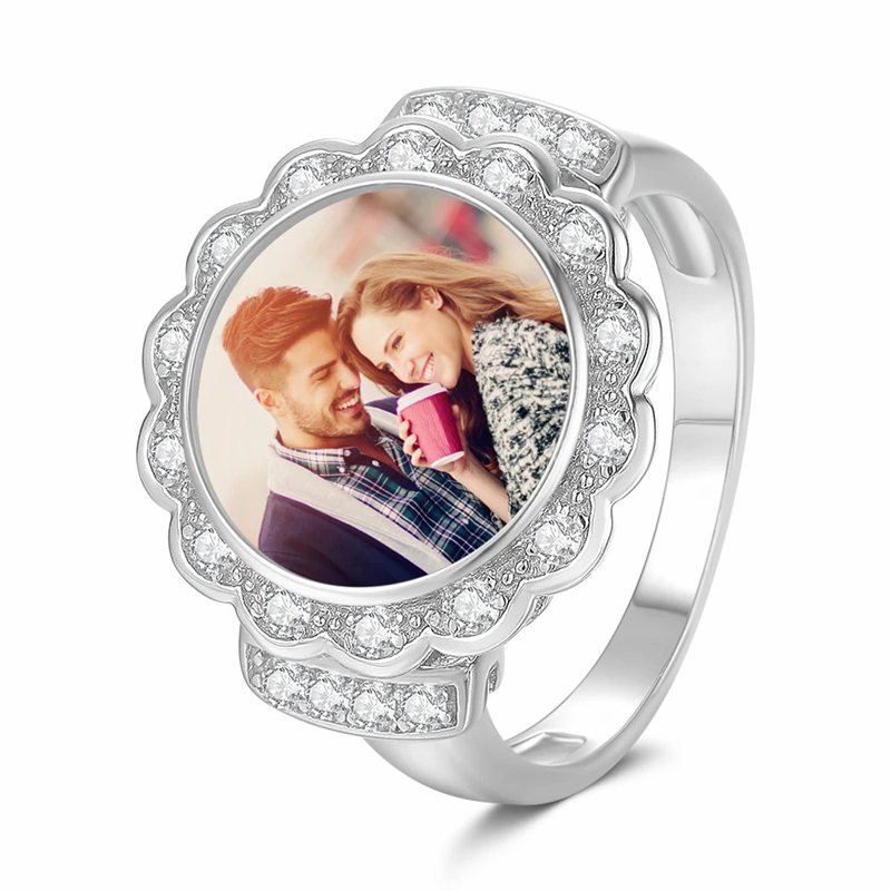 Custom Photo Ring Round Photo with Zircon
