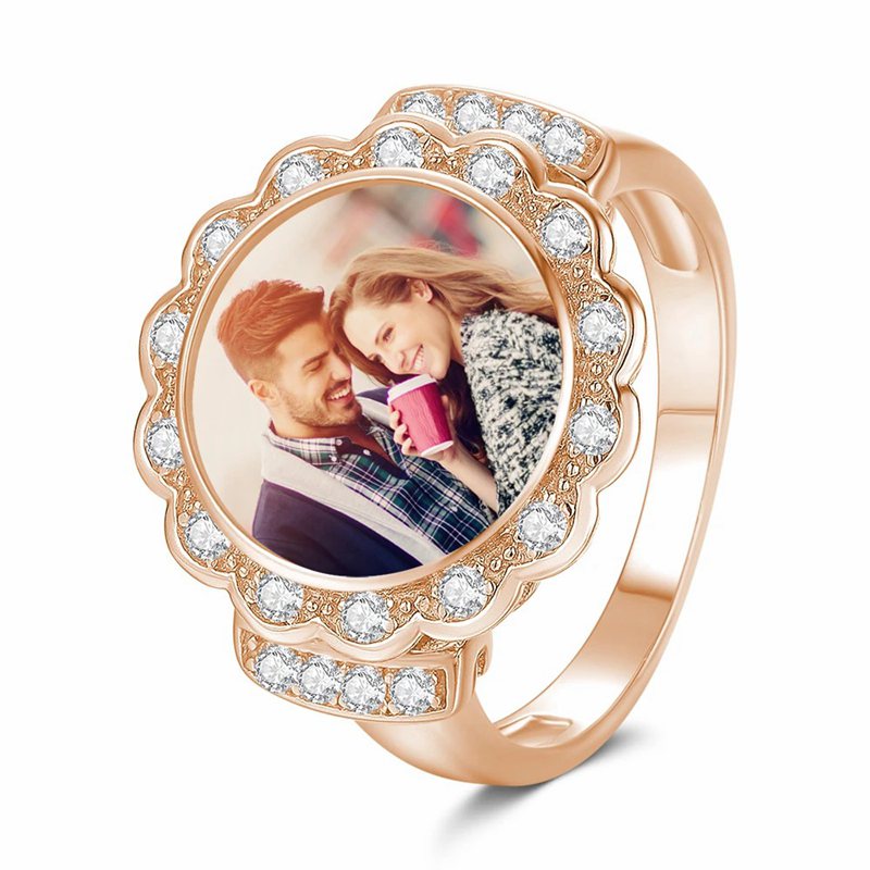 Custom Photo Ring Round Photo with Zircon