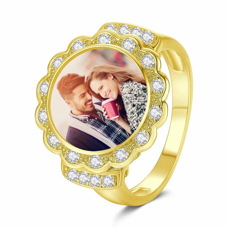 Custom Photo Ring Round Photo with Zircon