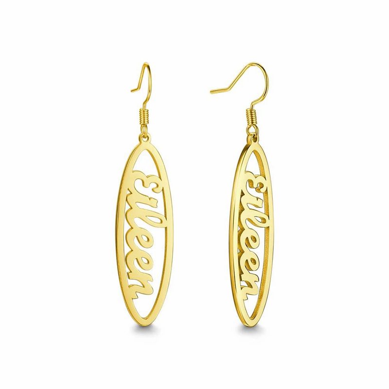 Personalized Oval Shape Name Earrings