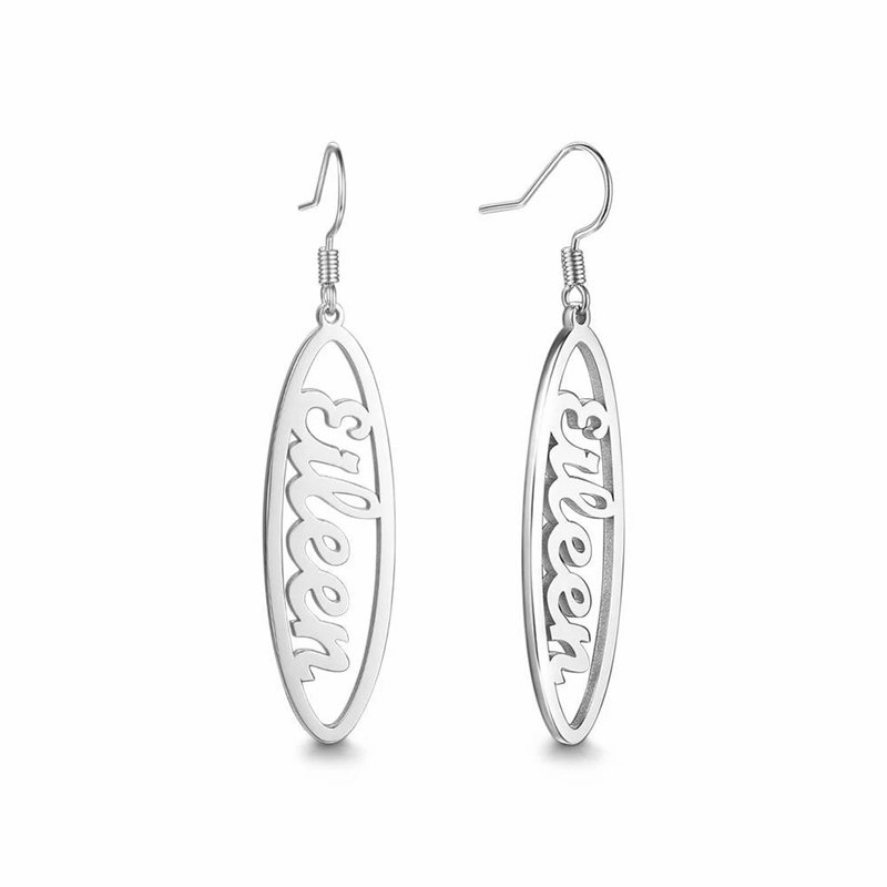 Personalized Oval Shape Name Earrings