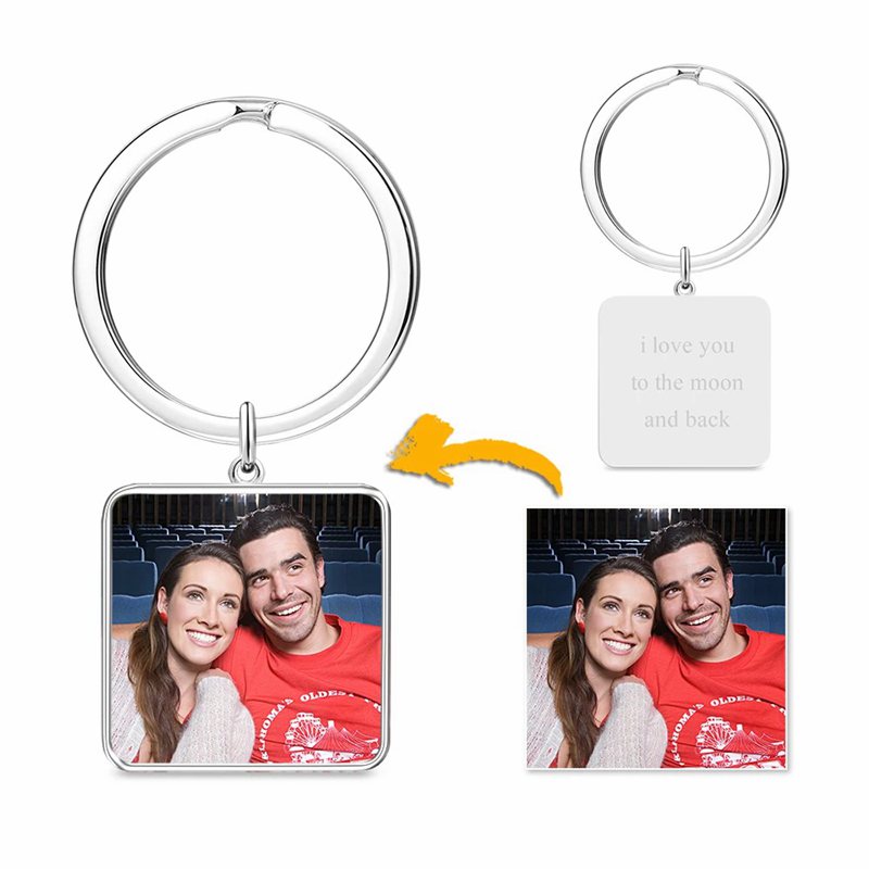 Engraved Square Tag Photo Key Chain