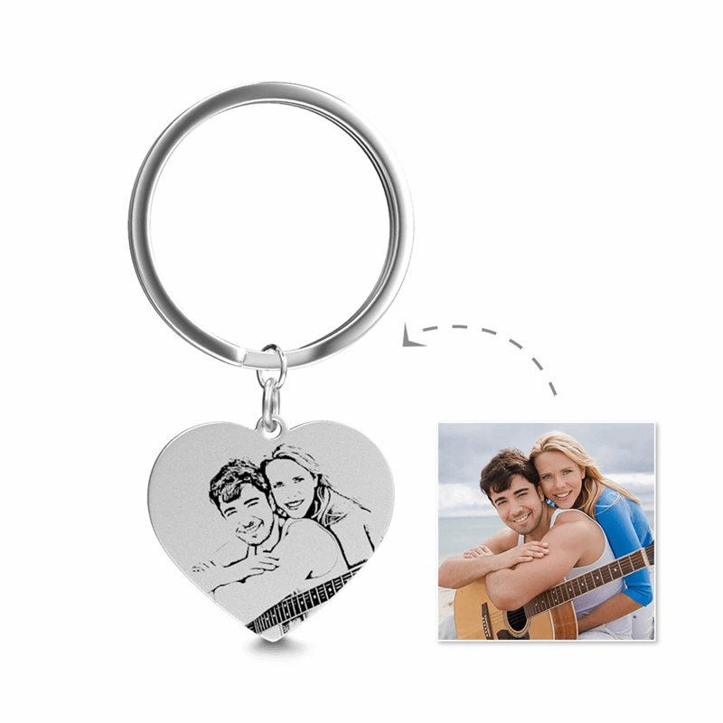 Heart Photo Engraved Tag Key Chain
