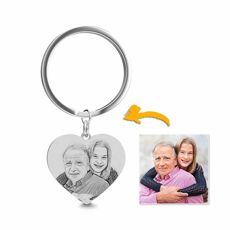 Heart Photo Engraved Tag Key Chain