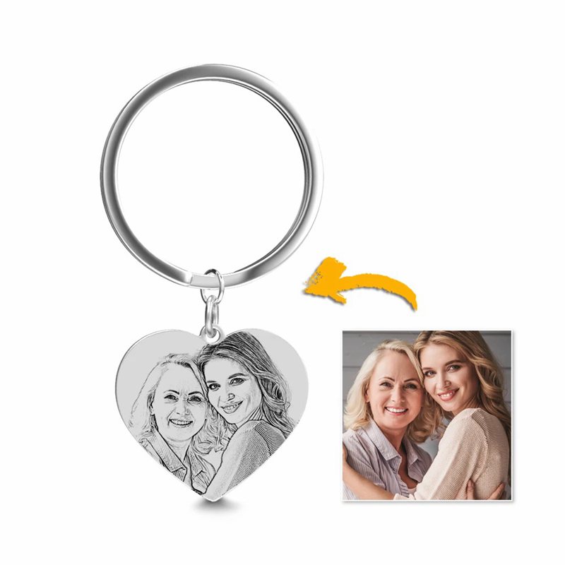 Heart Photo Engraved Tag Key Chain