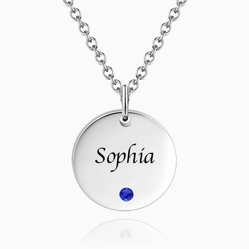 Coin Tag Personalized Birthstone Necklace