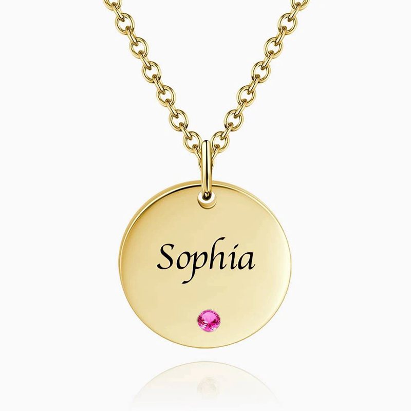 Coin Tag Personalized Birthstone Necklace