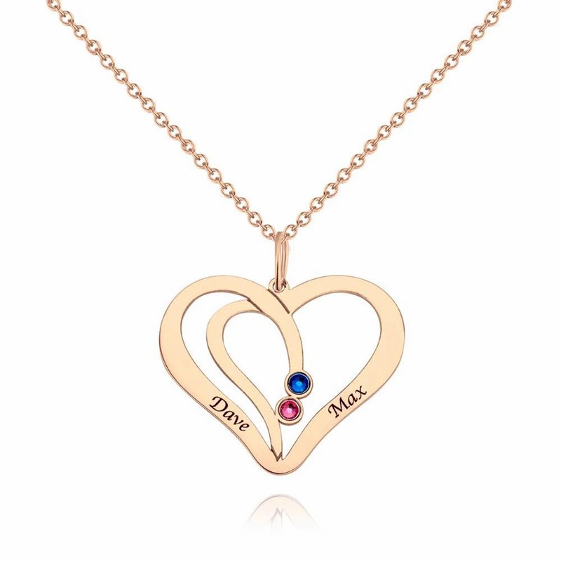 Heart Engraved Name Necklace with Custom Birthstone