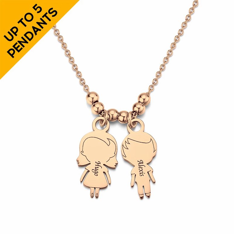 Personalized Mother Necklace with Cartoon Children Charm