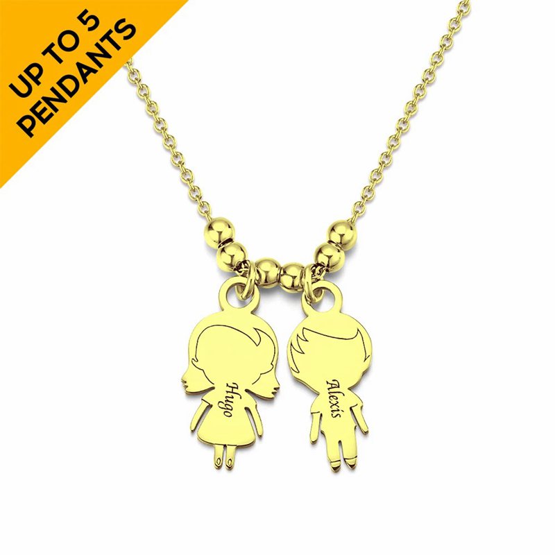 Personalized Mother Necklace with Cartoon Children Charm