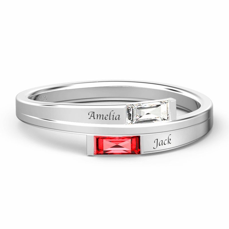 Personalized Birthstone Double Baguette Bypass Promise Ring