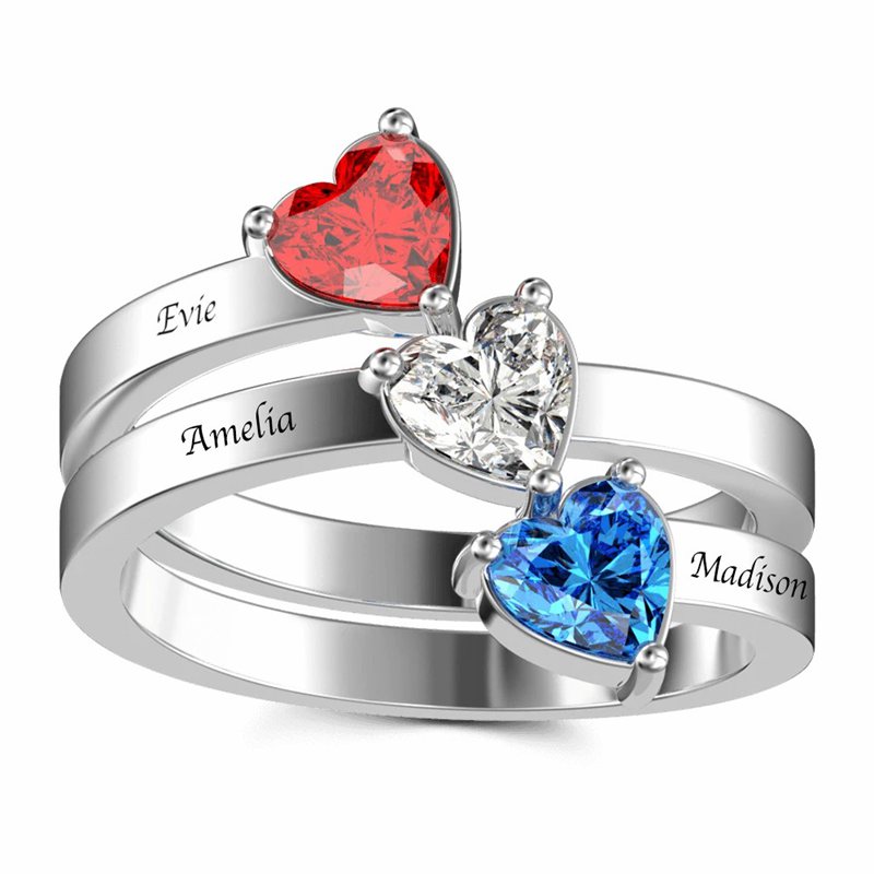 Three Heart Birthstone Promise Ring