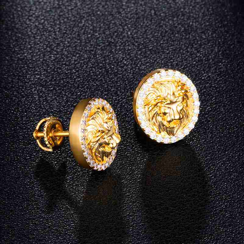 CZ Stone lion Bling Stud Earring