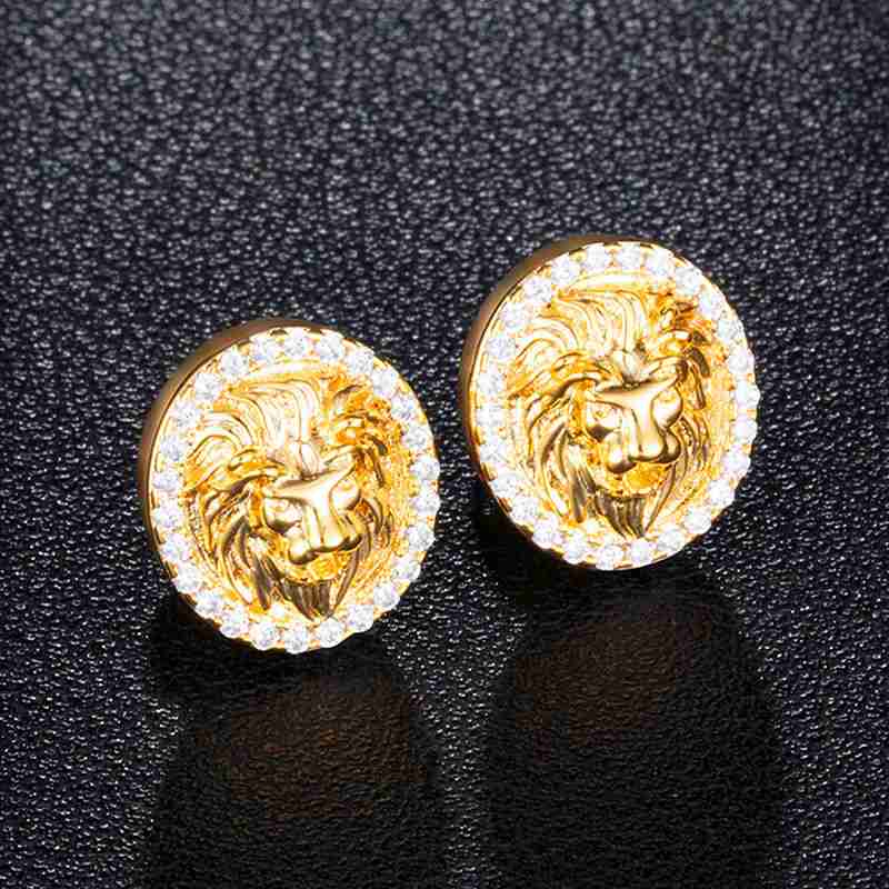 CZ Stone lion Bling Stud Earring