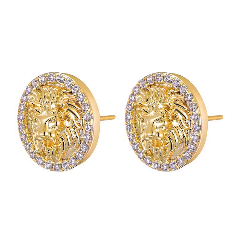 CZ Stone lion Bling Stud Earring