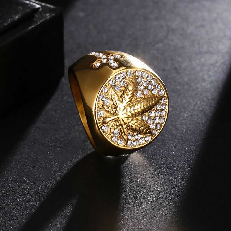 316L Stainless Steel Iced Out Bling Gold Color Ring