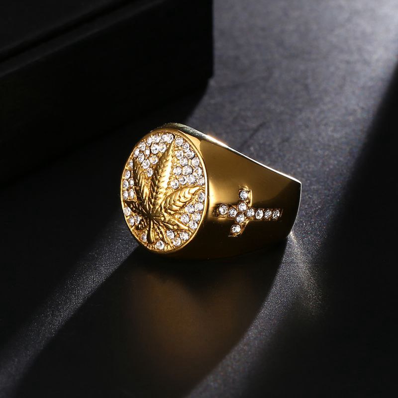 316L Stainless Steel Iced Out Bling Gold Color Ring