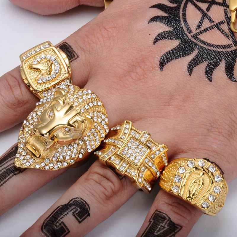 HIP Hop Lion Head Micro Pave Rhinestone Iced Out Bling Mens Ring