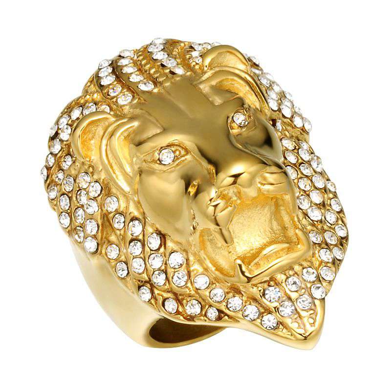 HIP Hop Lion Head Micro Pave Rhinestone Iced Out Bling Mens Ring