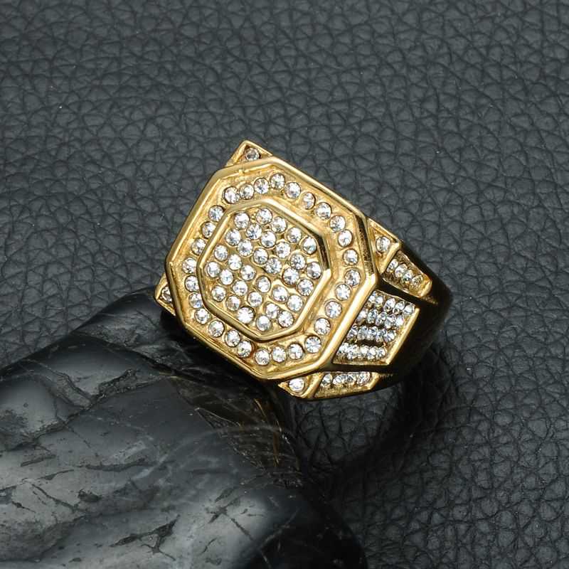 HIP Hop Titanium Stainless Steel Micro Pave Rhinestone Ring