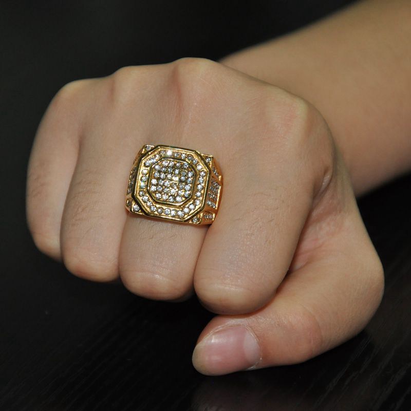 HIP Hop Titanium Stainless Steel Micro Pave Rhinestone Ring