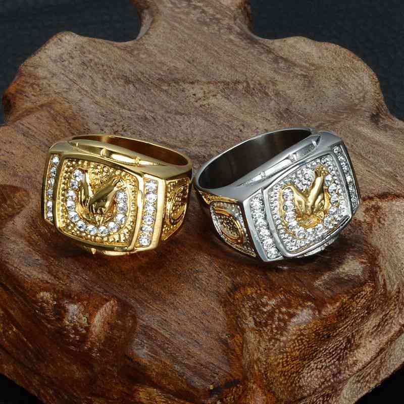 Rhinestone Iced Out Bling Horse Ring Titanium Stainless Steel Rings